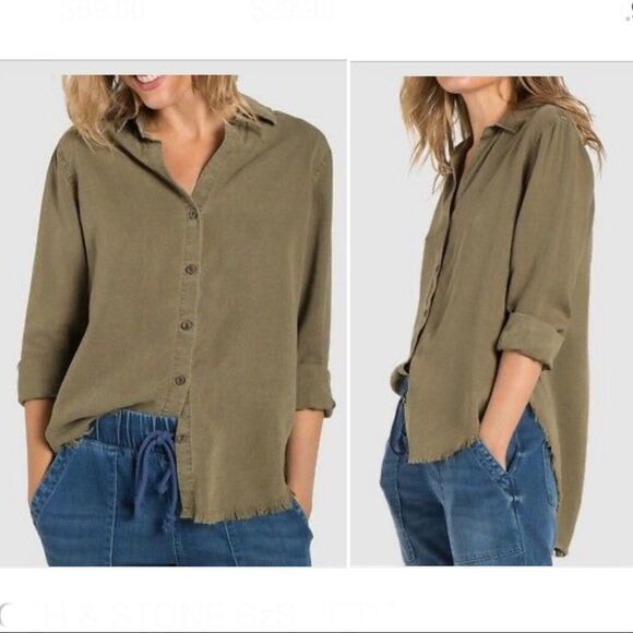 CLOTH & STONE Fray Hem BD Shirt Burnt Olive S - Picture 5 of 10